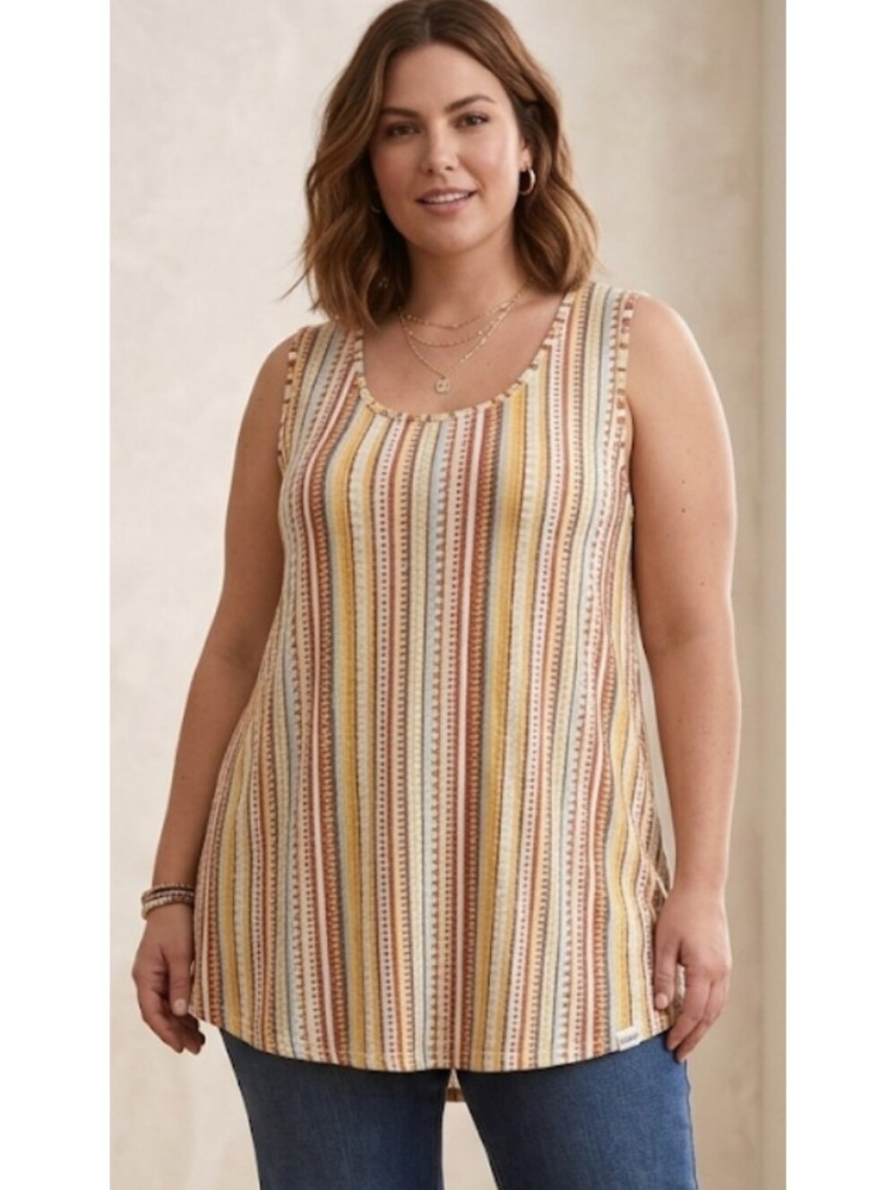 Cato Woman's Plus Size Multicolor Striped Flowy Sleeveless Top